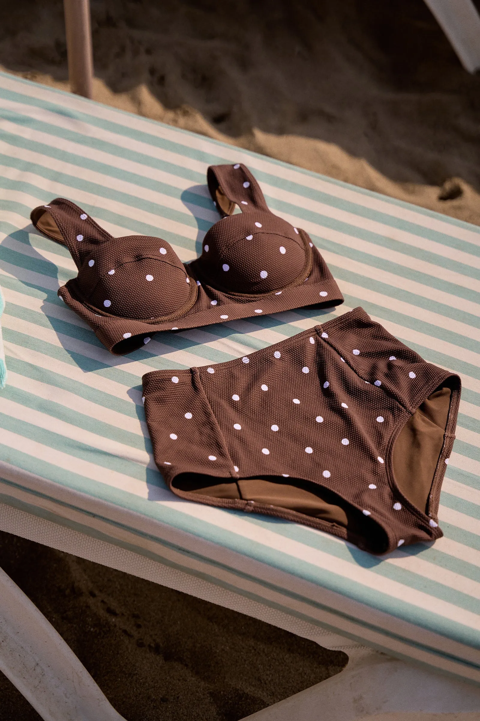 Original Bustier Balconette Bikini Bralette CHOCOLATE POLKA TEXTURE