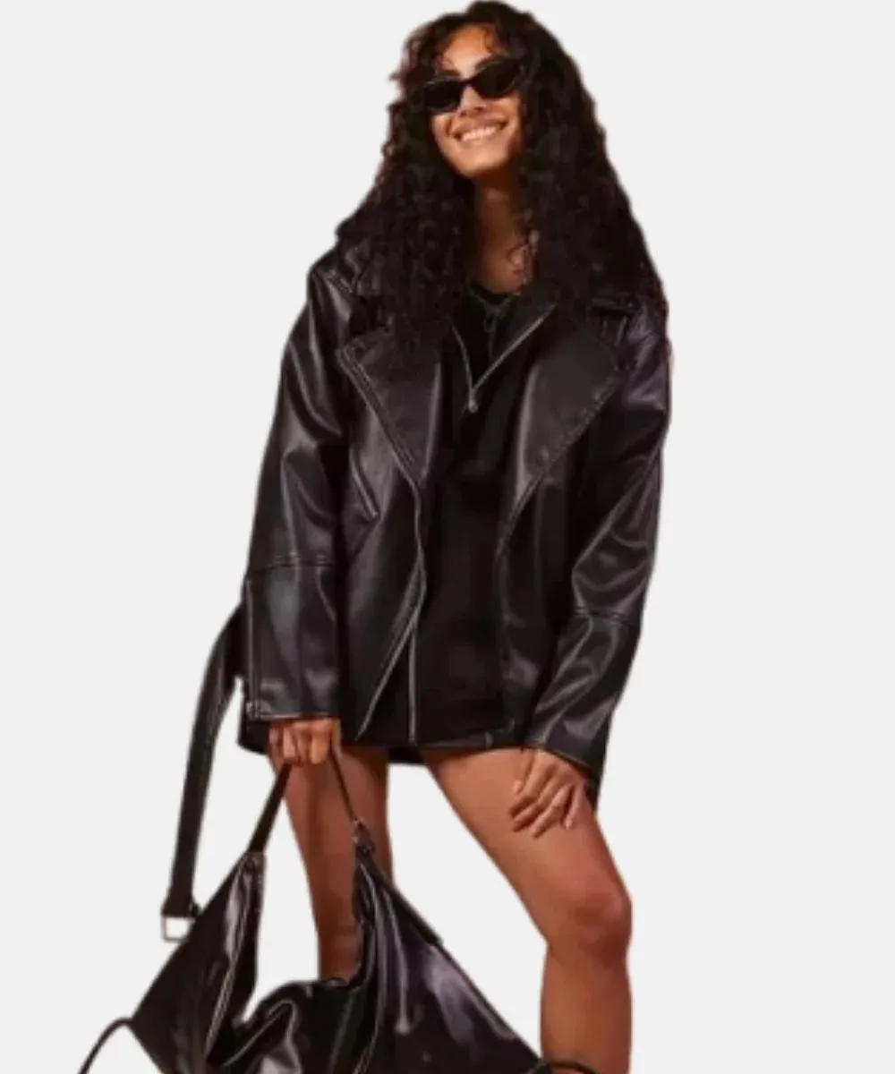 Oversized Belted Biker Leather Jacket