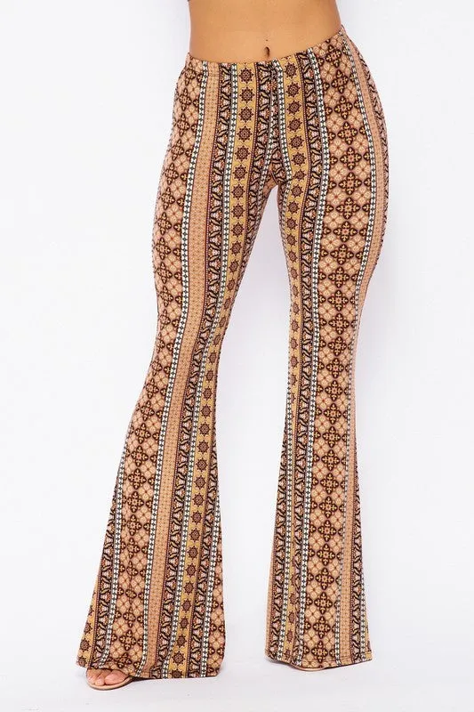 Paisley Boho Print Bell Bottom Pants