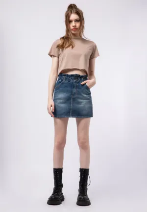 Paperbag Denim Mini Skirt