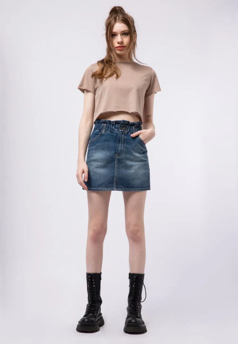 Paperbag Denim Mini Skirt