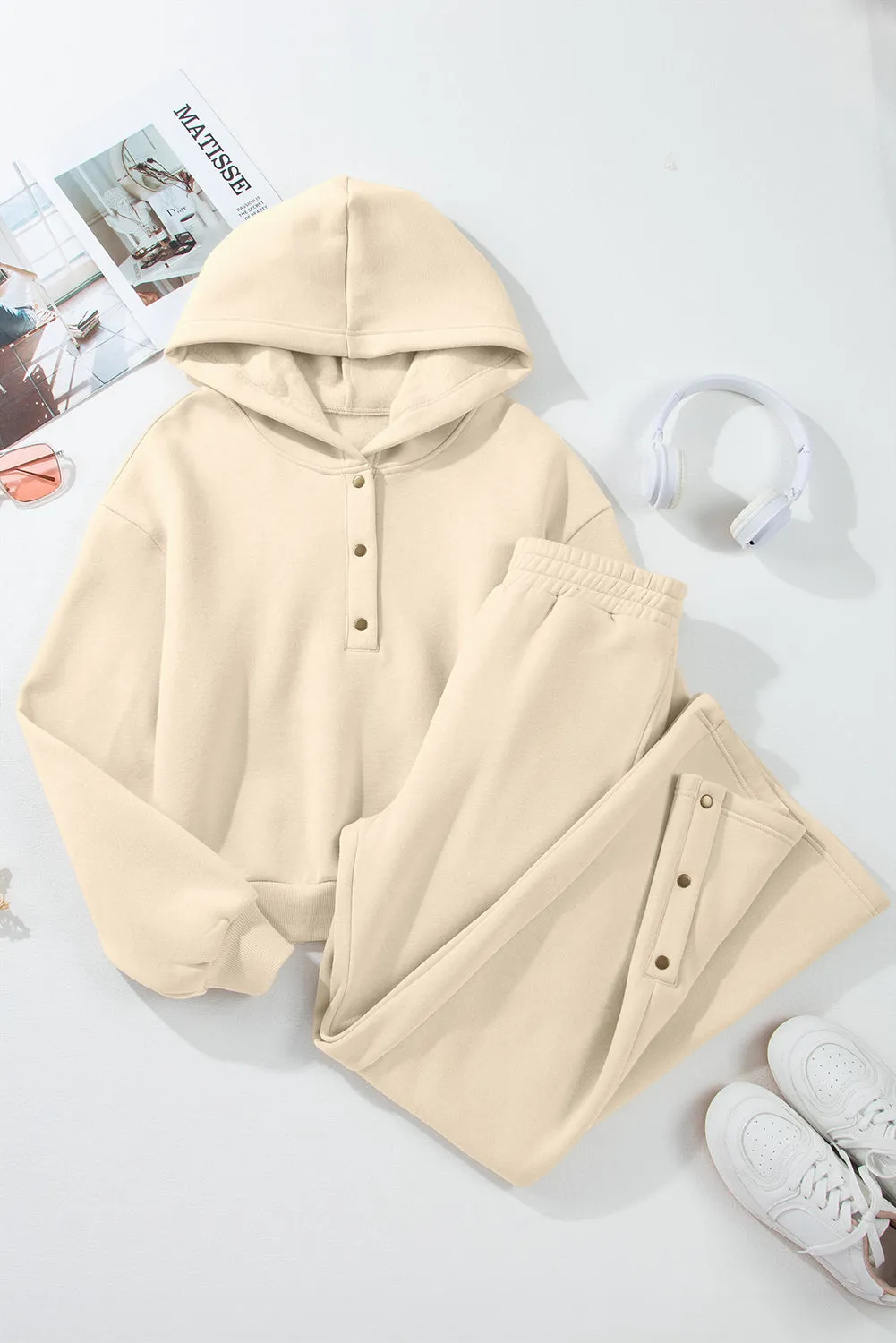 Parchment Solid Color Hoodie and High Waist Pants Two Piece Activewear
