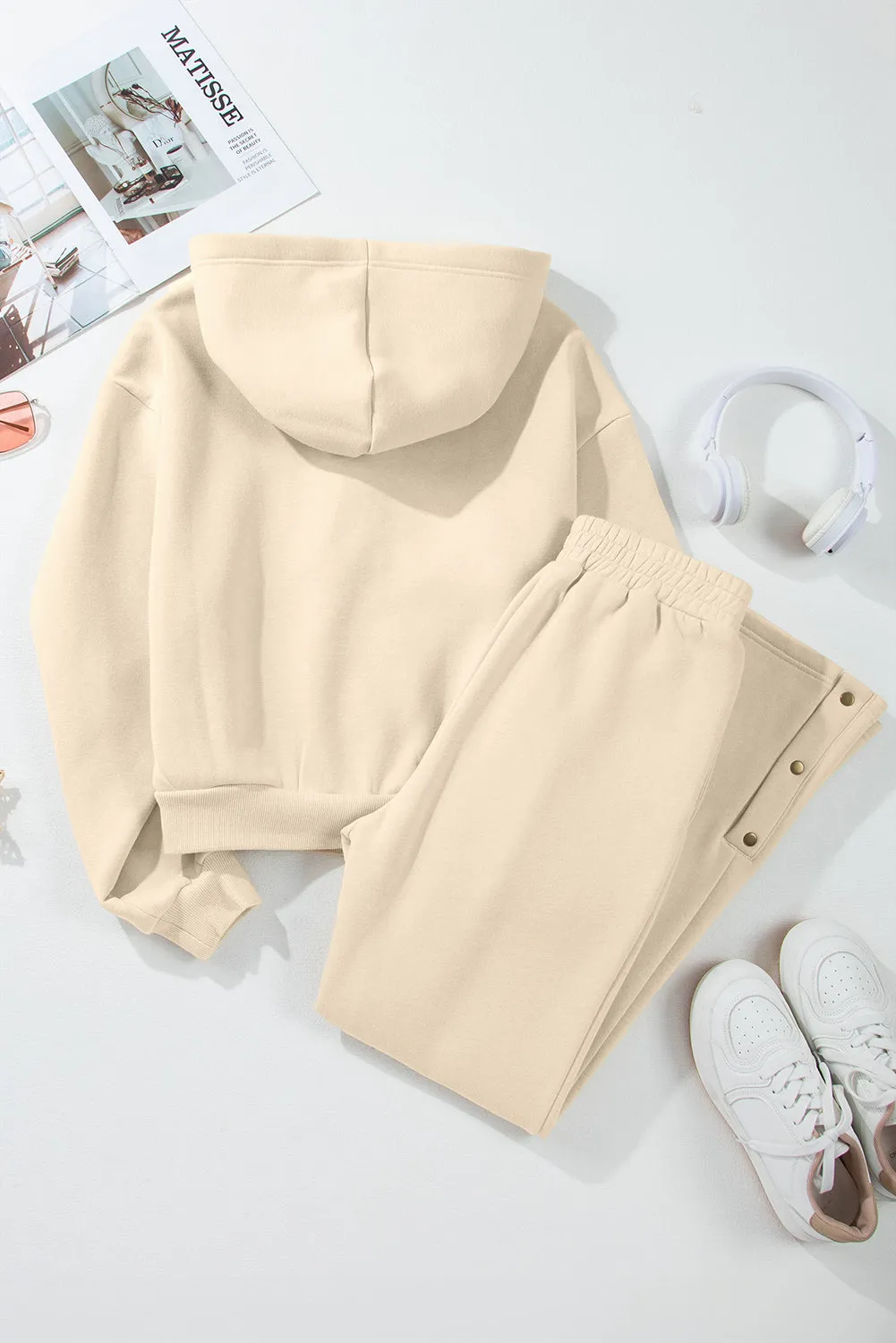 Parchment Solid Color Hoodie and High Waist Pants Two Piece Activewear