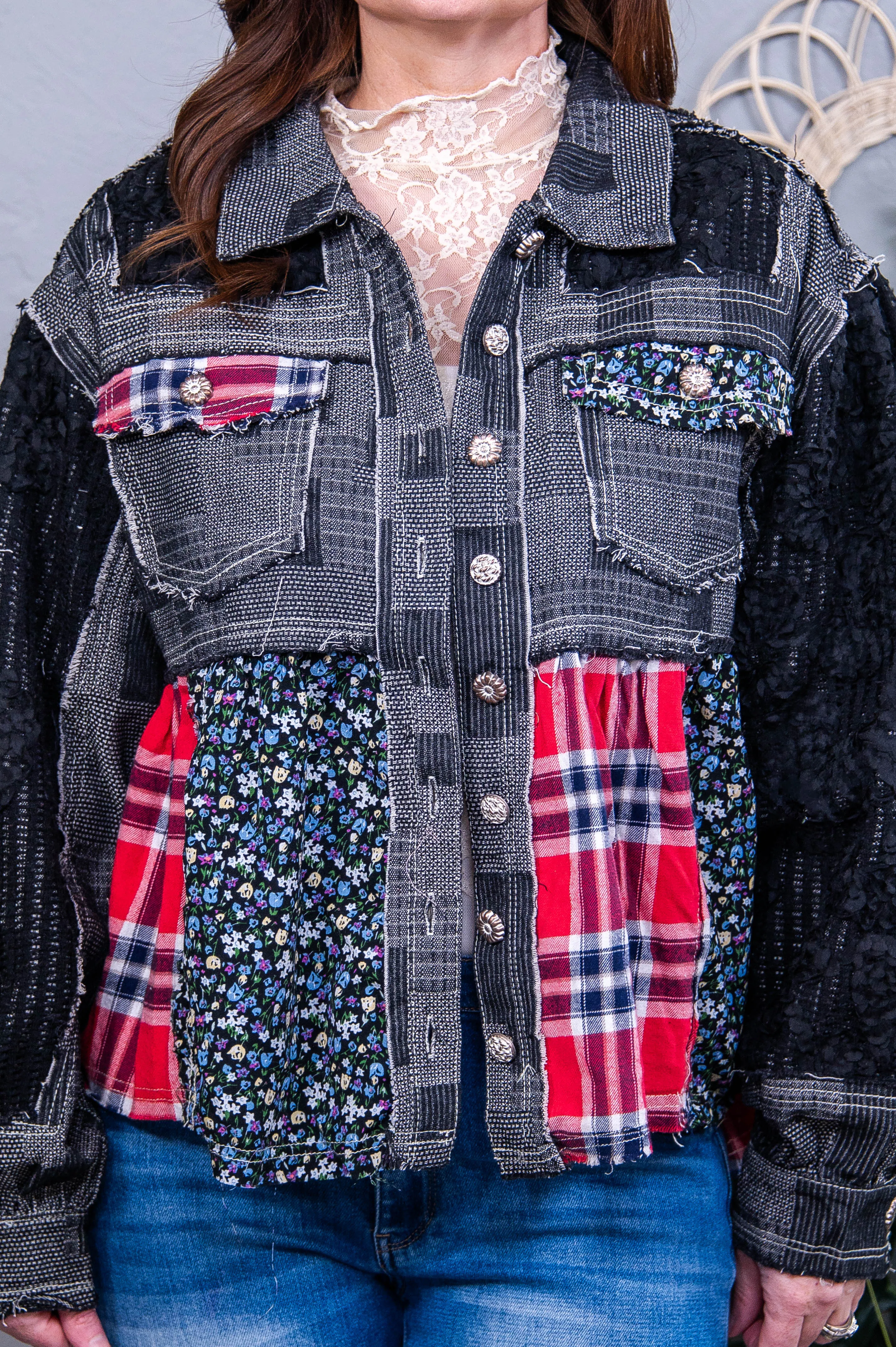 Patch Perfection Crochet Patchwork Dropped Shoulder Jacket - O5740BK