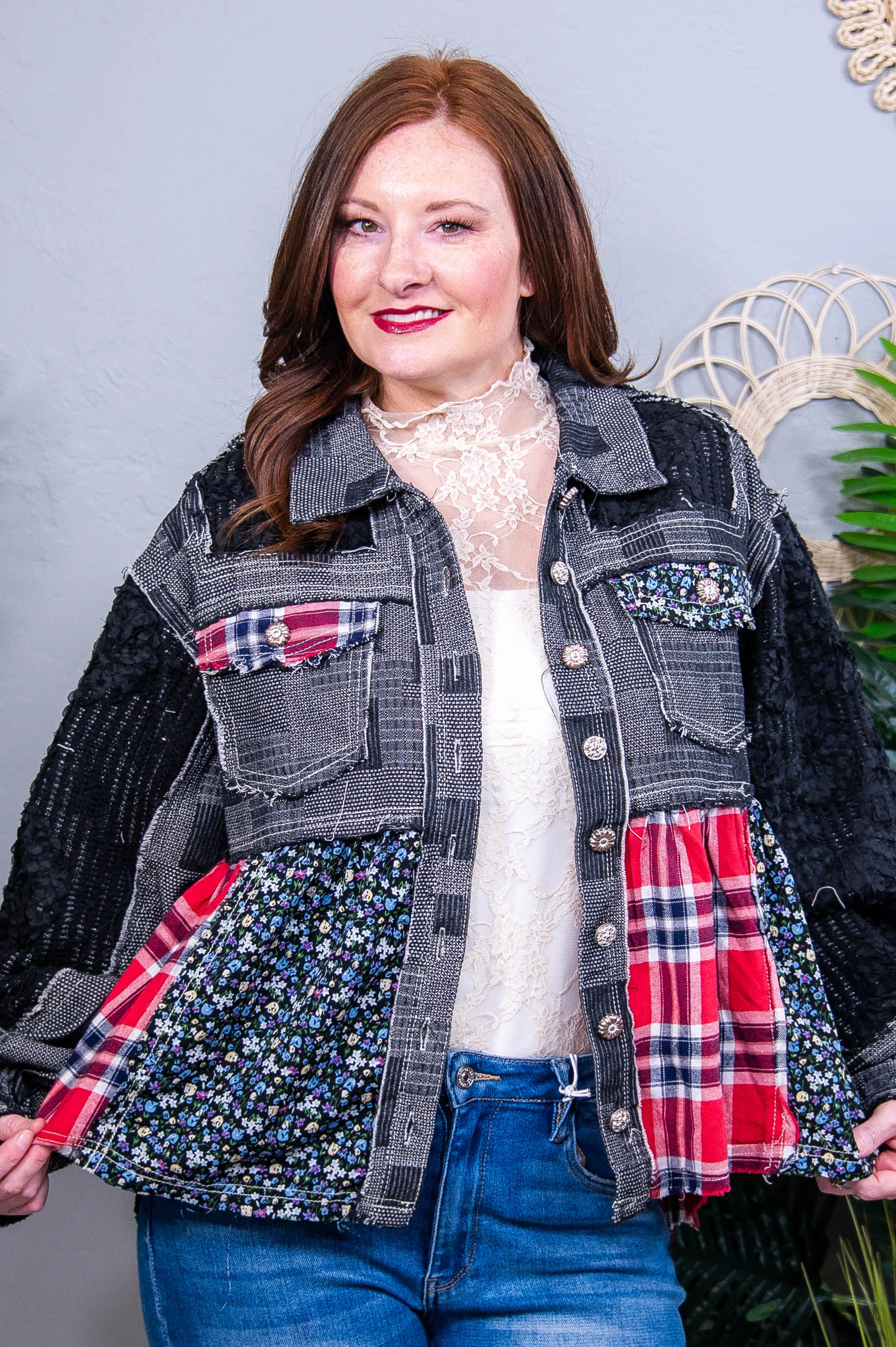 Patch Perfection Crochet Patchwork Dropped Shoulder Jacket - O5740BK