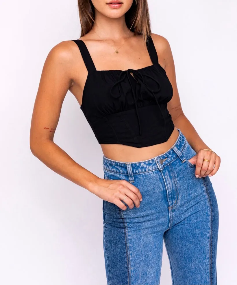 Peasant Tie Corset Crop Top