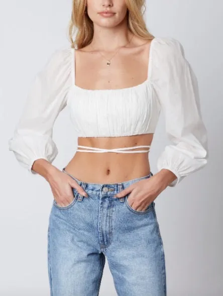 Peasant Tie Square Neck Crop Top