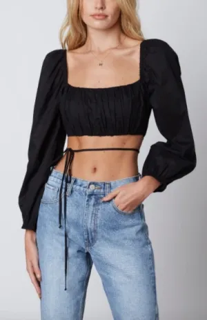 Peasant Tie Square Neck Crop Top