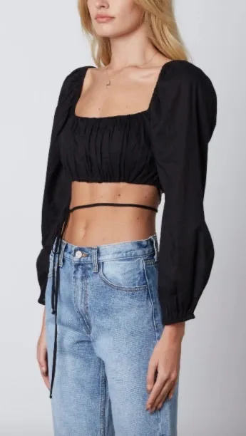 Peasant Tie Square Neck Crop Top