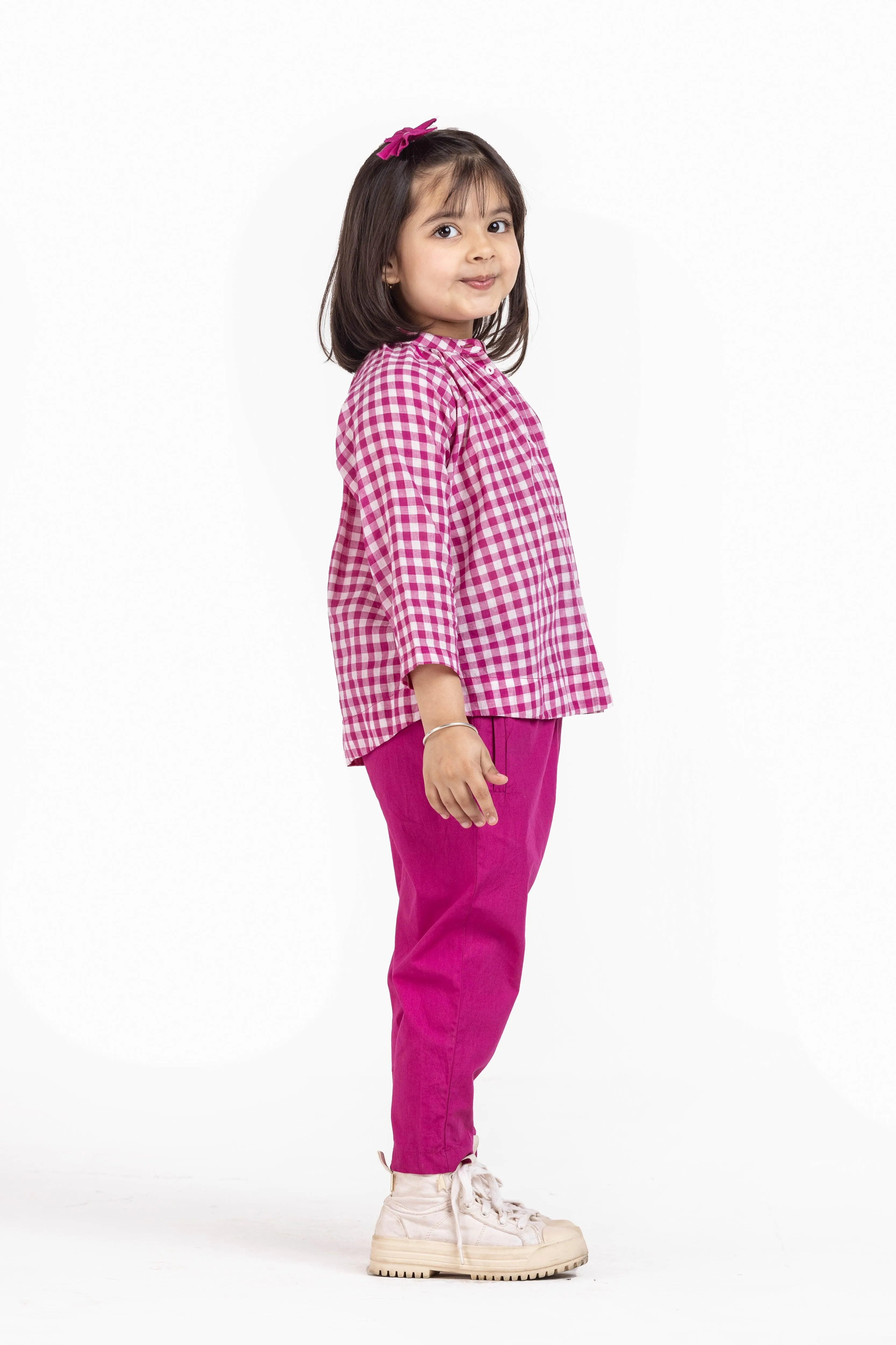 Peasant Top Hot Pink Check