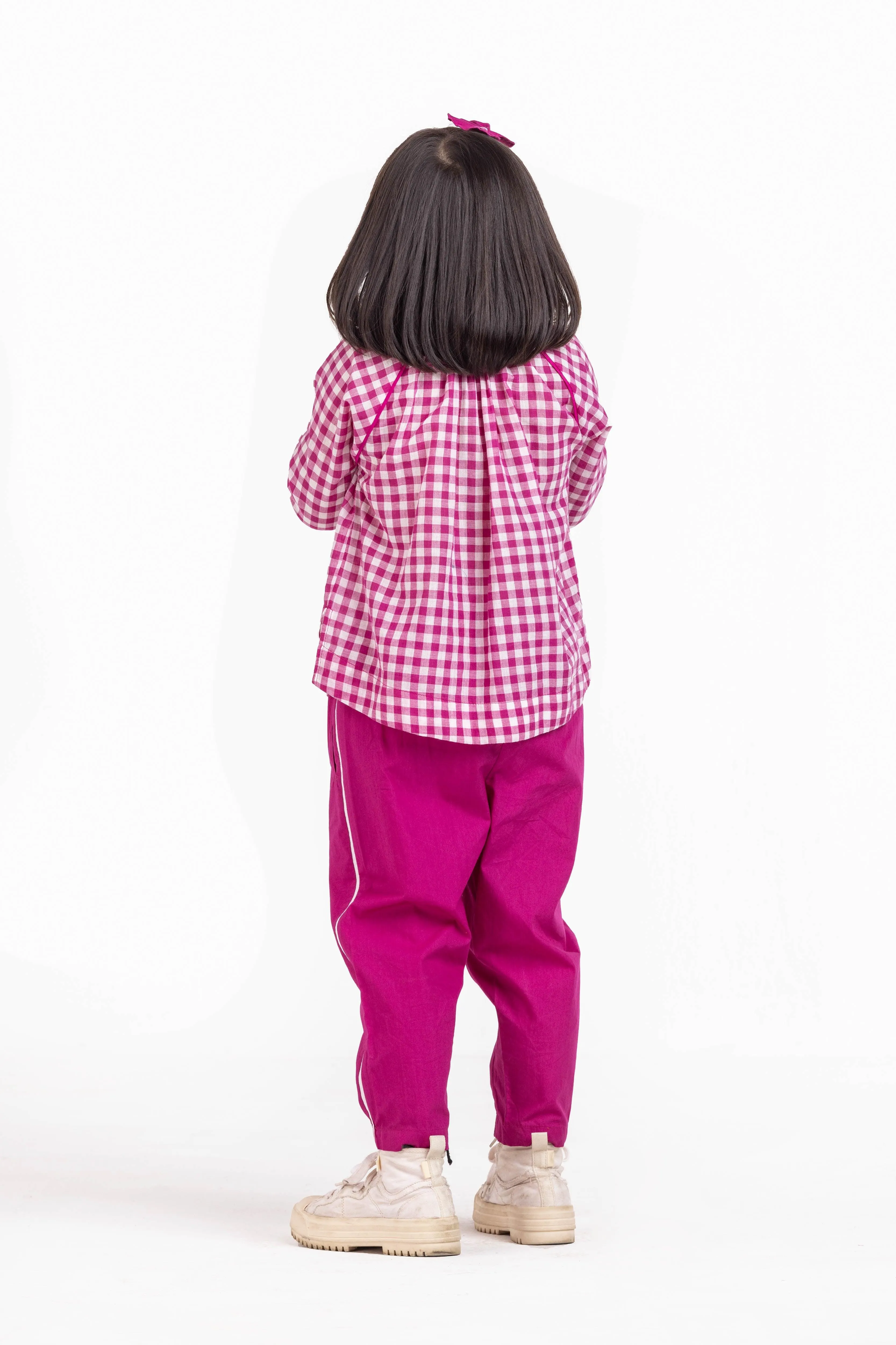 Peasant Top Hot Pink Check