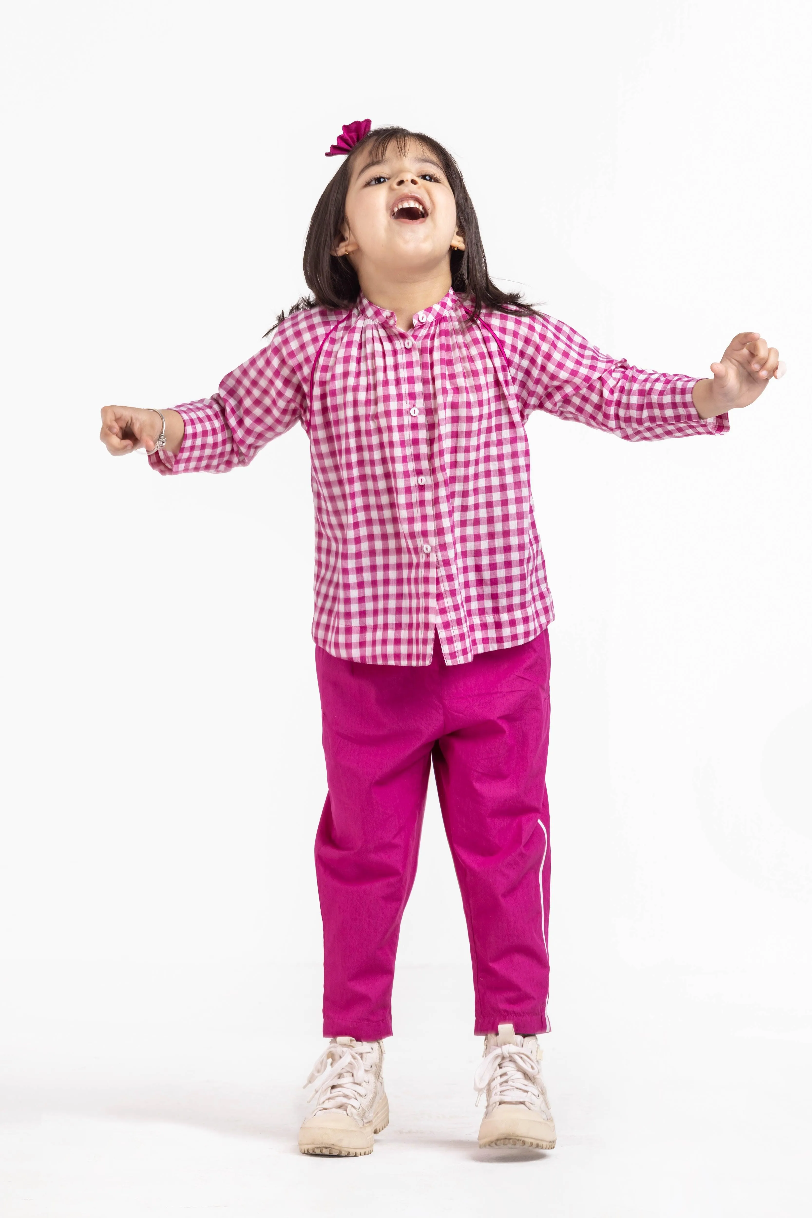 Peasant Top Hot Pink Check