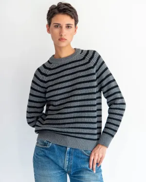 Phoebe Stripe Sweater in Dark Heather Grey/Black