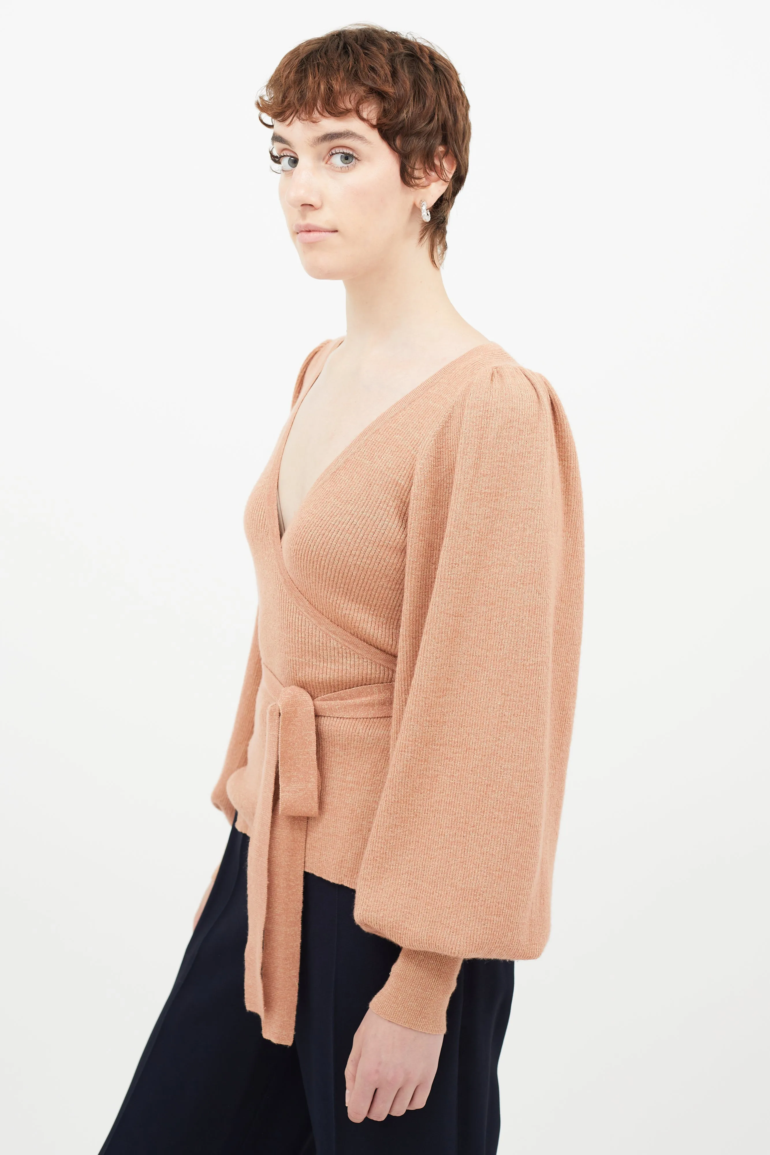 Pink Metallic Wrap Cardigan