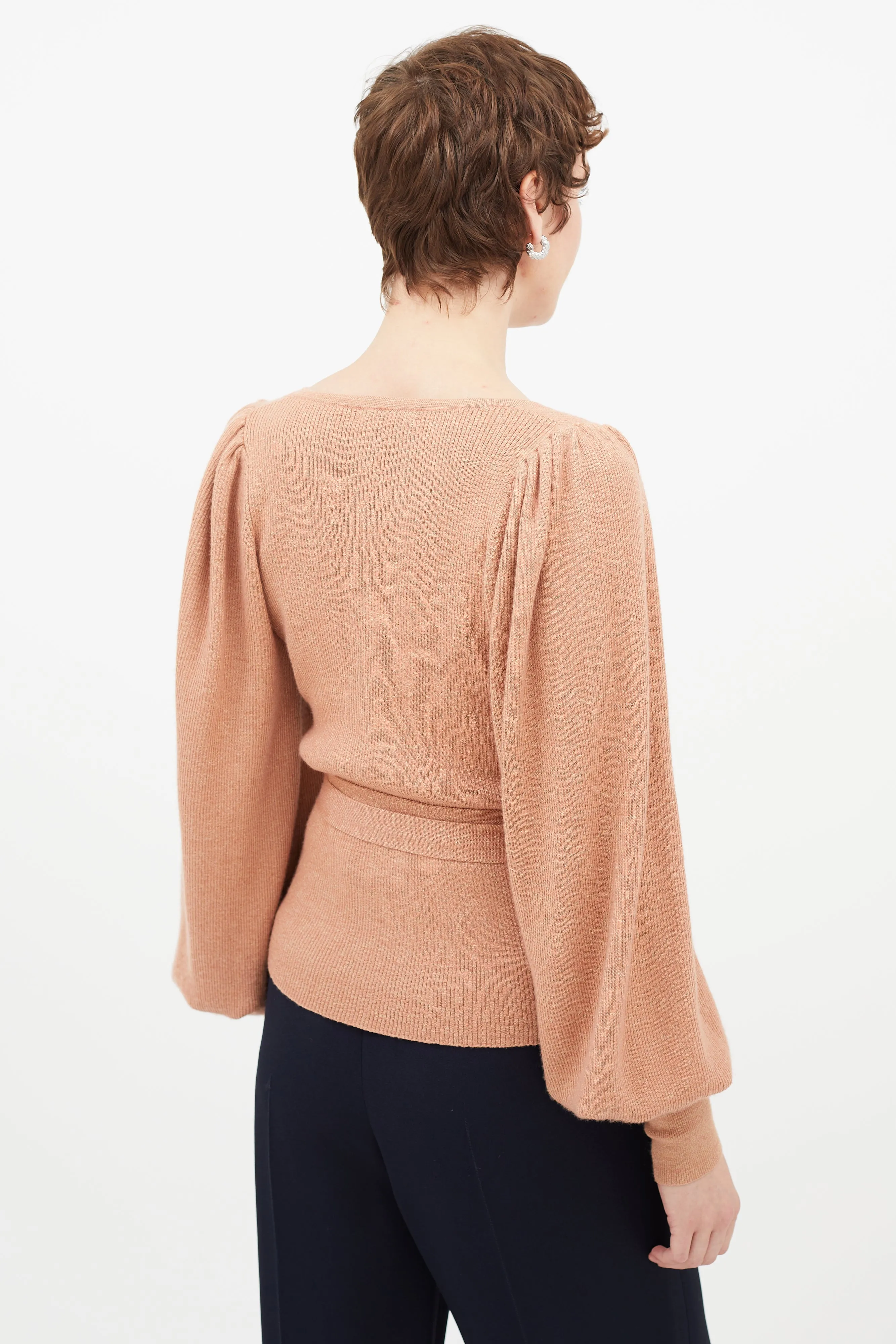 Pink Metallic Wrap Cardigan