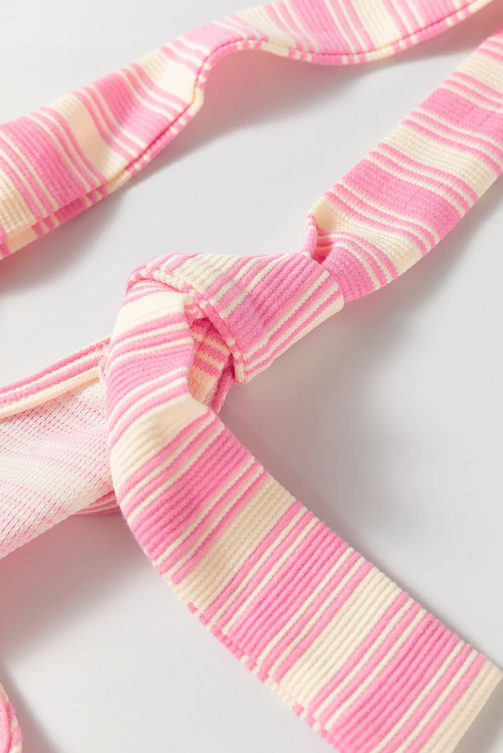 Pink Stripe Knotted Strap Patched Pocket Romper