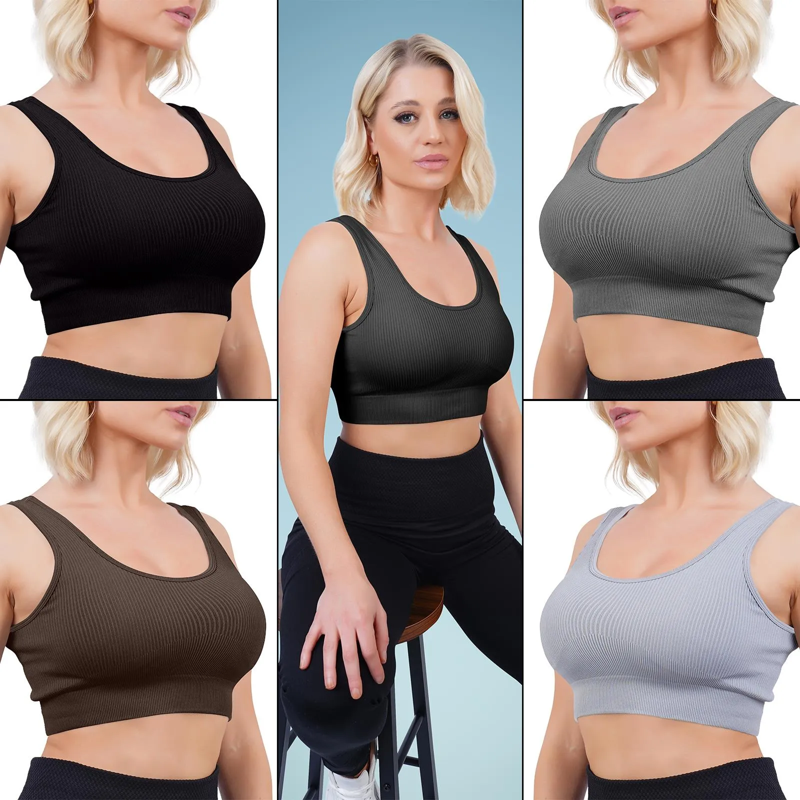 Plain Seamless Ribbed Gym Bra