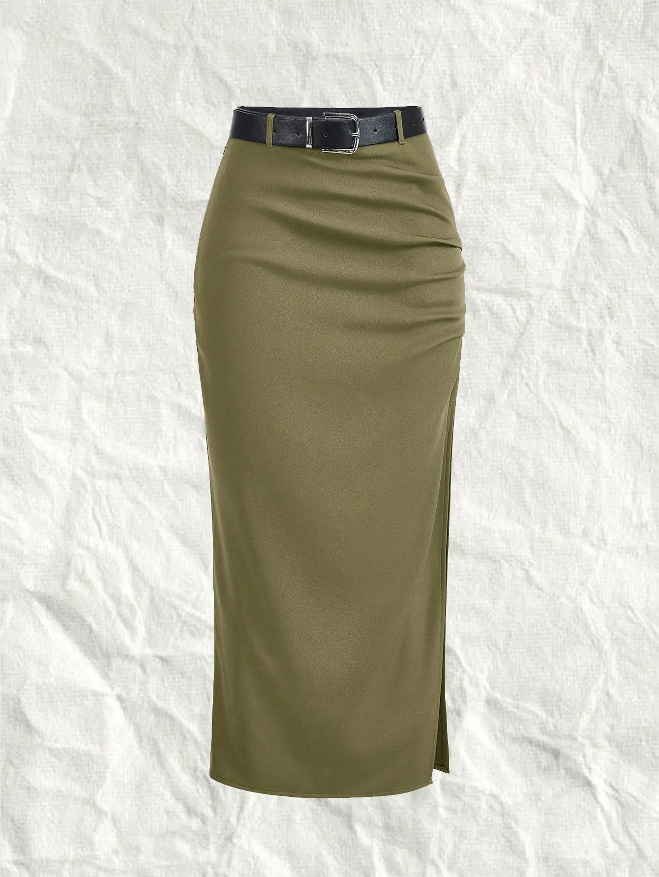 Plus Size Split Thigh Belted Skirt