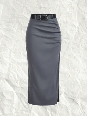Plus Size Split Thigh Belted Skirt
