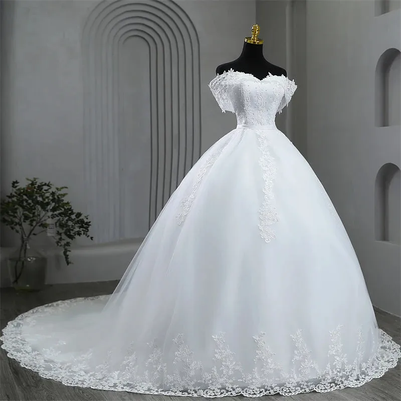 Plus Size White Wedding Dresses Off The Shoulder Wedding Gowns Elegant