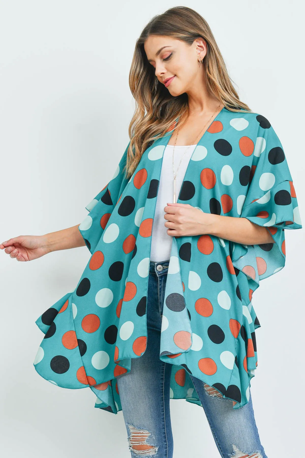 POLKA DOT RUFFLE KIMONO