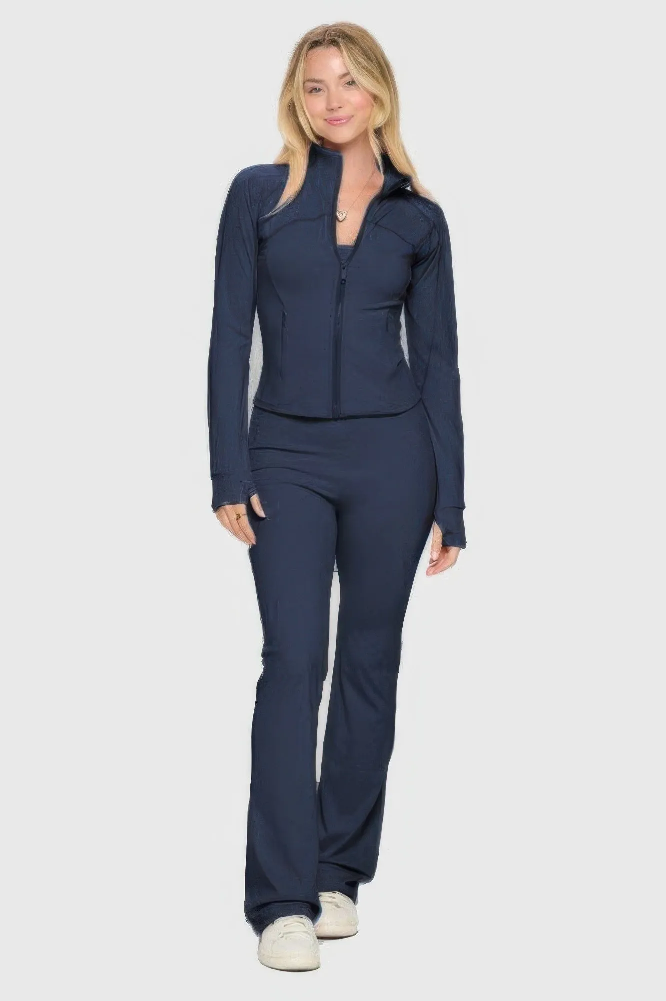 Premium Yoga Jacket W/jumpsuit Set in Navy