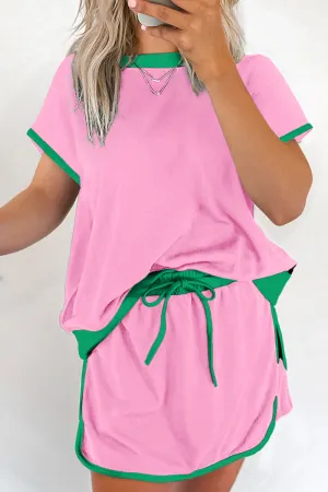 PREORDER! ETA 4/4 Resort Ready Pink Colorblock Tee and Drawstring Skirt Set **SHIPPING EXPECTED TO BEGIN ON DATE 4/4**