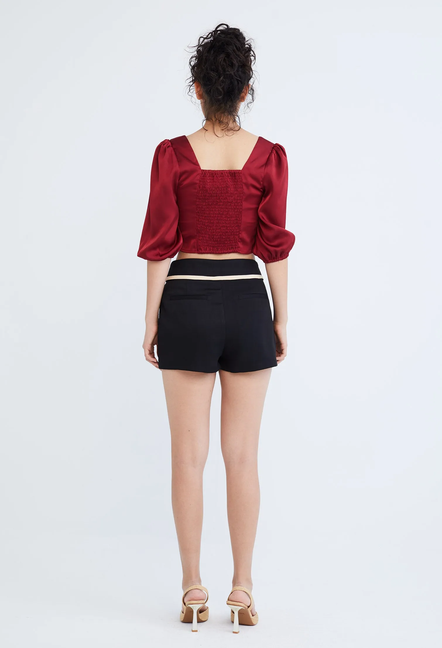 Preppy Princess Foldover Contrast Seam Shorts