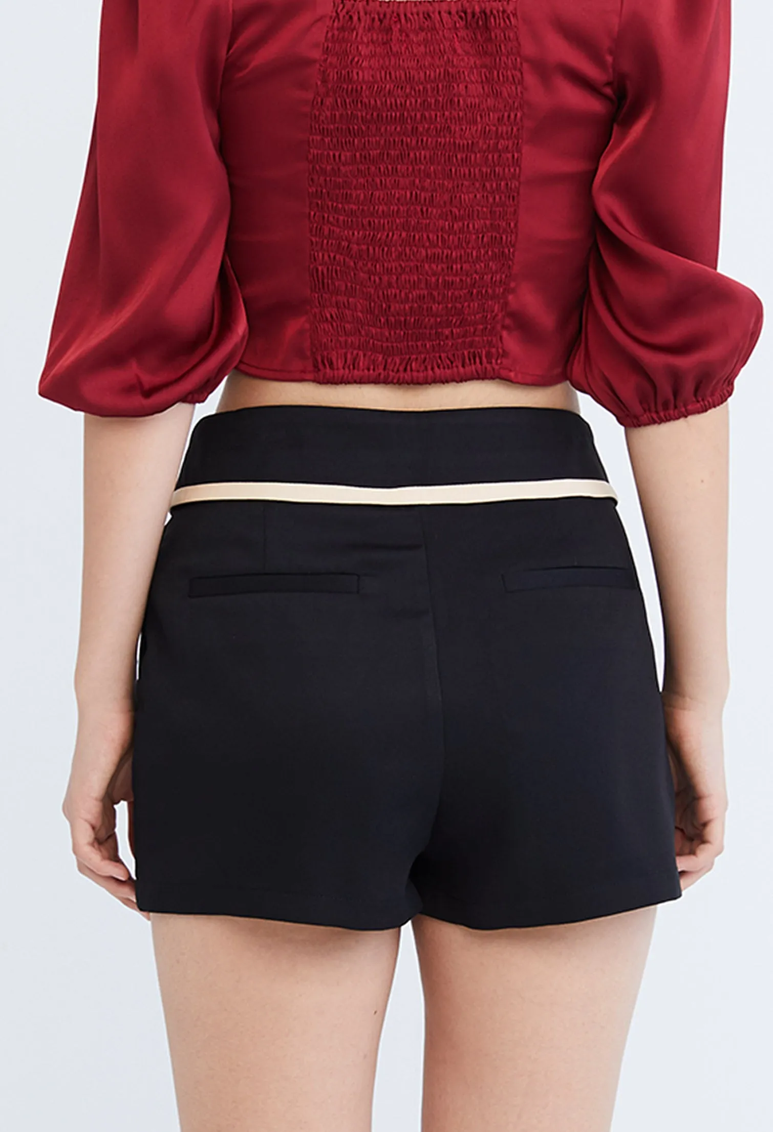 Preppy Princess Foldover Contrast Seam Shorts