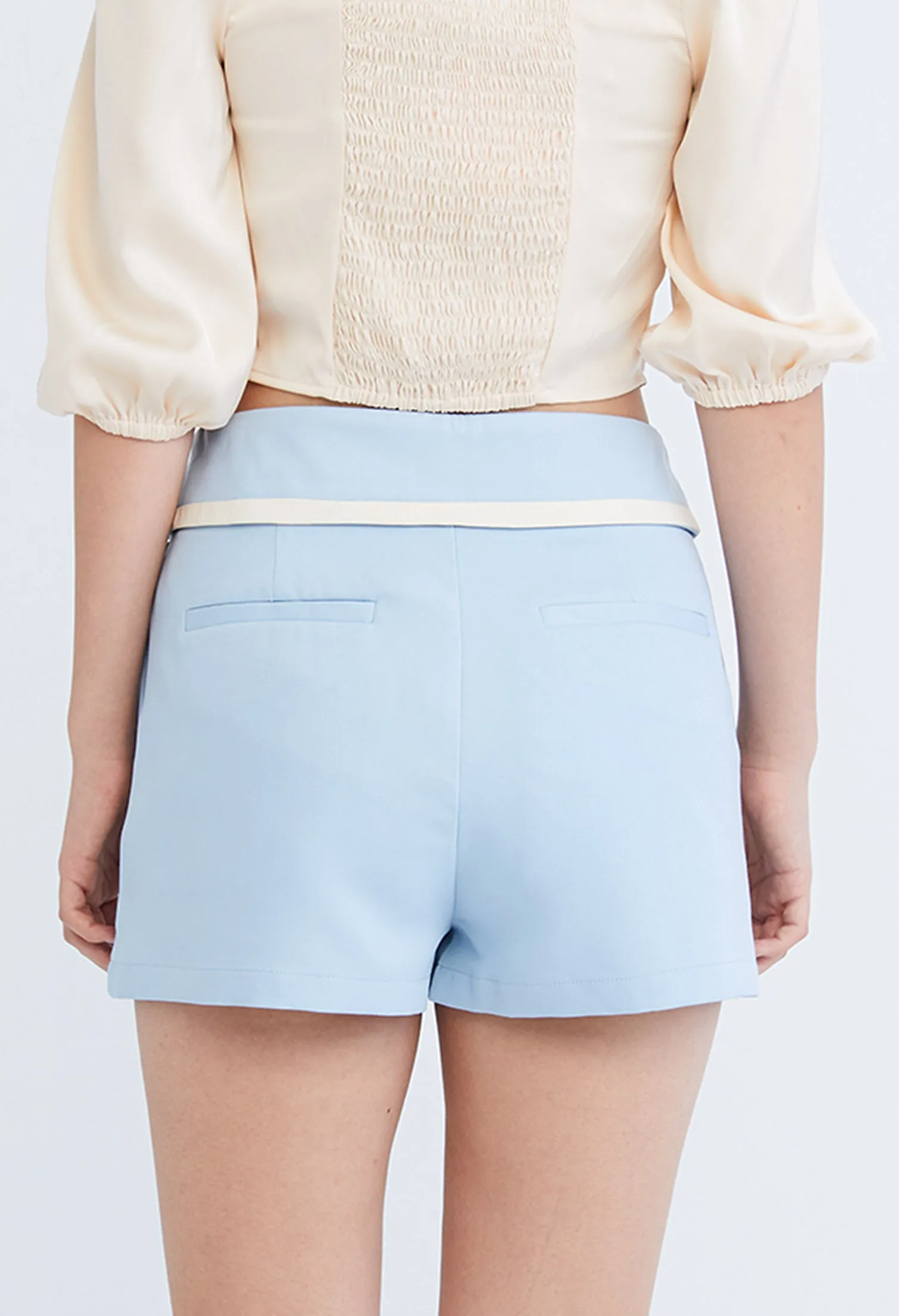 Preppy Princess Foldover Contrast Seam Shorts