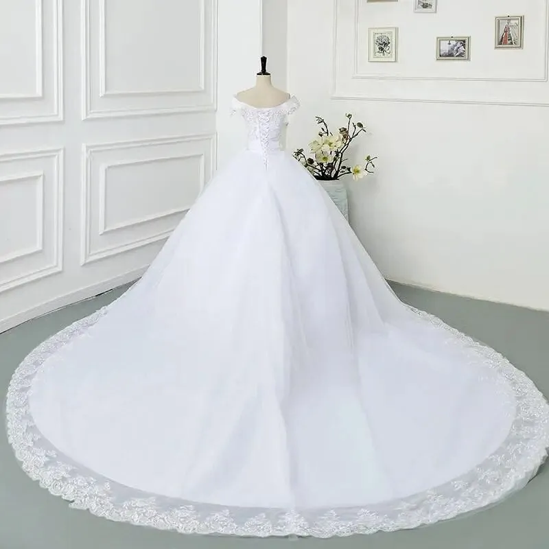 Pretty Off The Shoulder Lace Wedding Dress Wedding Gown Vintage Appliques