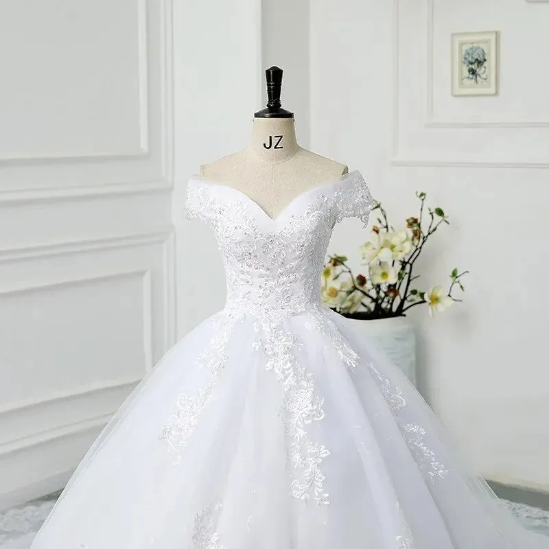 Pretty Off The Shoulder Lace Wedding Dress Wedding Gown Vintage Appliques