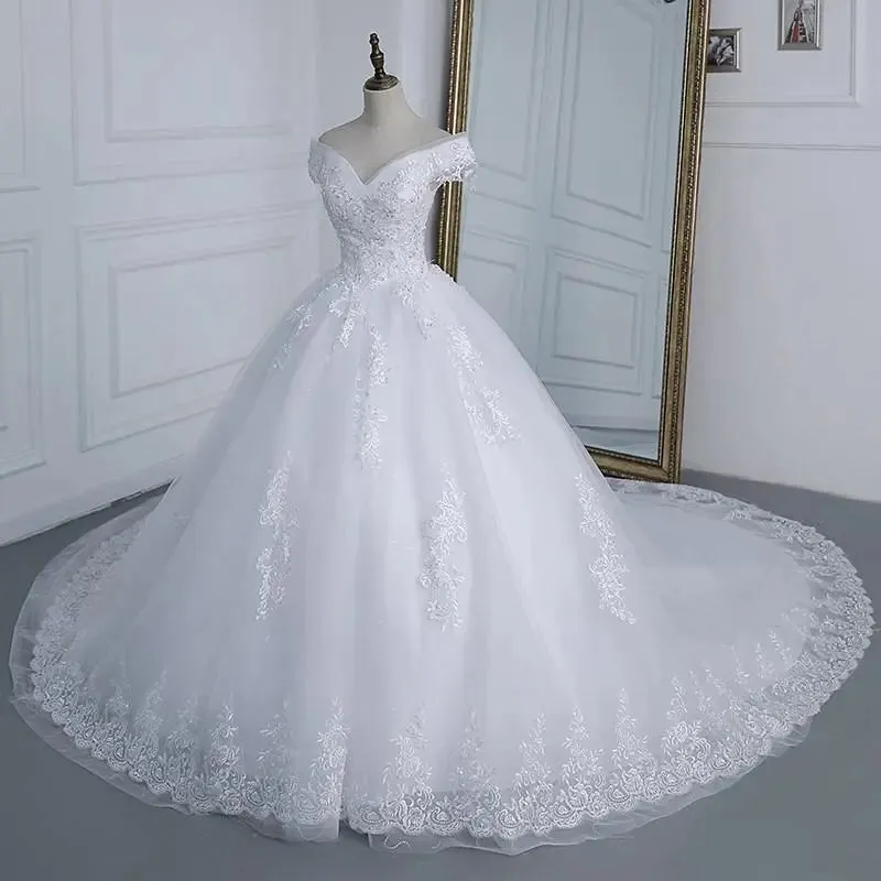 Pretty Off The Shoulder Lace Wedding Dress Wedding Gown Vintage Appliques