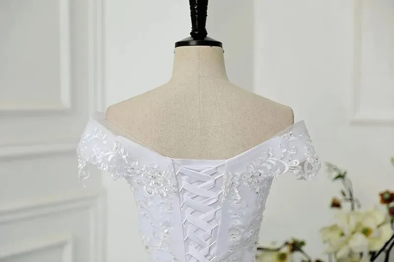 Pretty Off The Shoulder Lace Wedding Dress Wedding Gown Vintage Appliques