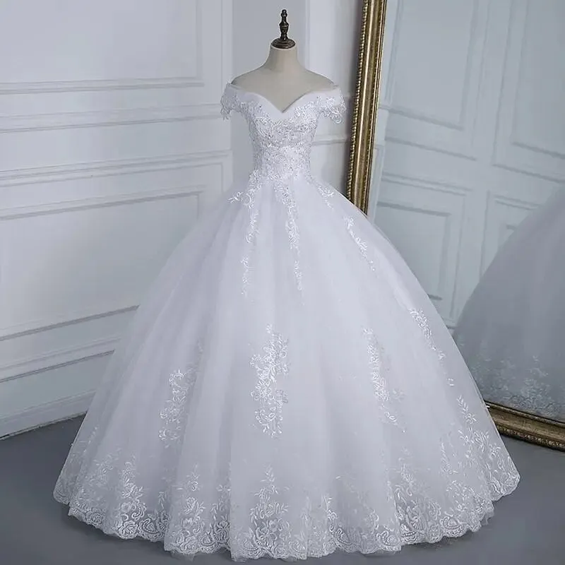 Pretty Off The Shoulder Lace Wedding Dress Wedding Gown Vintage Appliques