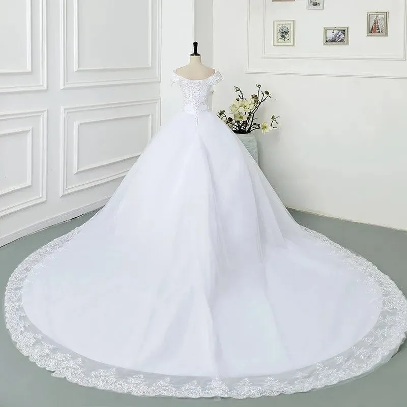 Pretty Off The Shoulder Lace Wedding Dress Wedding Gown Vintage Appliques
