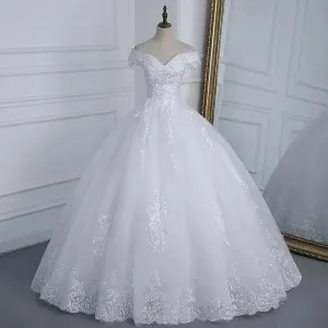 Pretty Off The Shoulder Lace Wedding Dress Wedding Gown Vintage Appliques