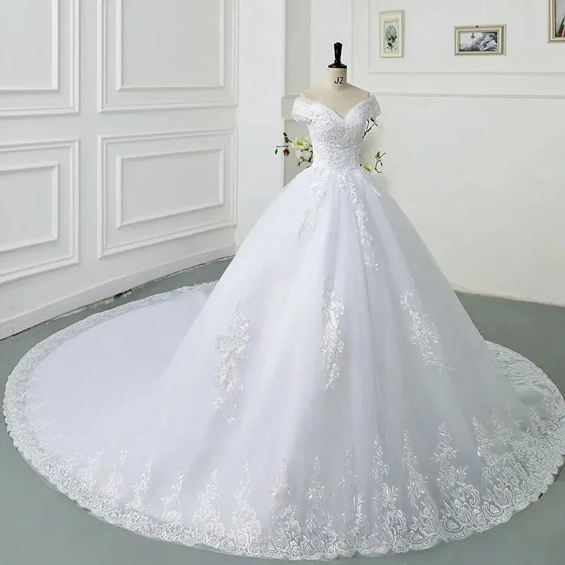 Pretty Off The Shoulder Lace Wedding Dress Wedding Gown Vintage Appliques