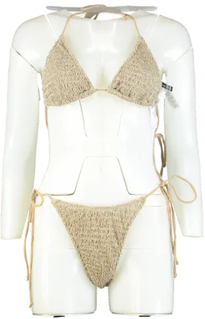 PrettyLittleThing Beige Crinkle Bikini Set UK 10