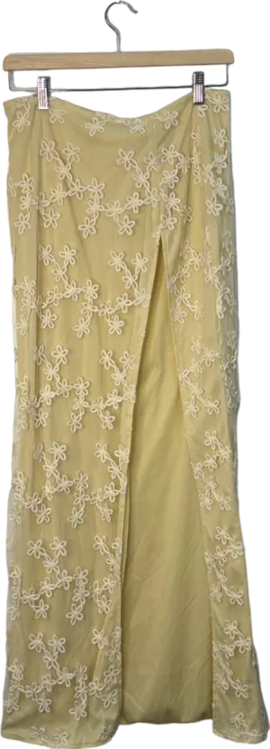 PrettyLittleThing Yellow Floral Embroidered Skirt UK 8