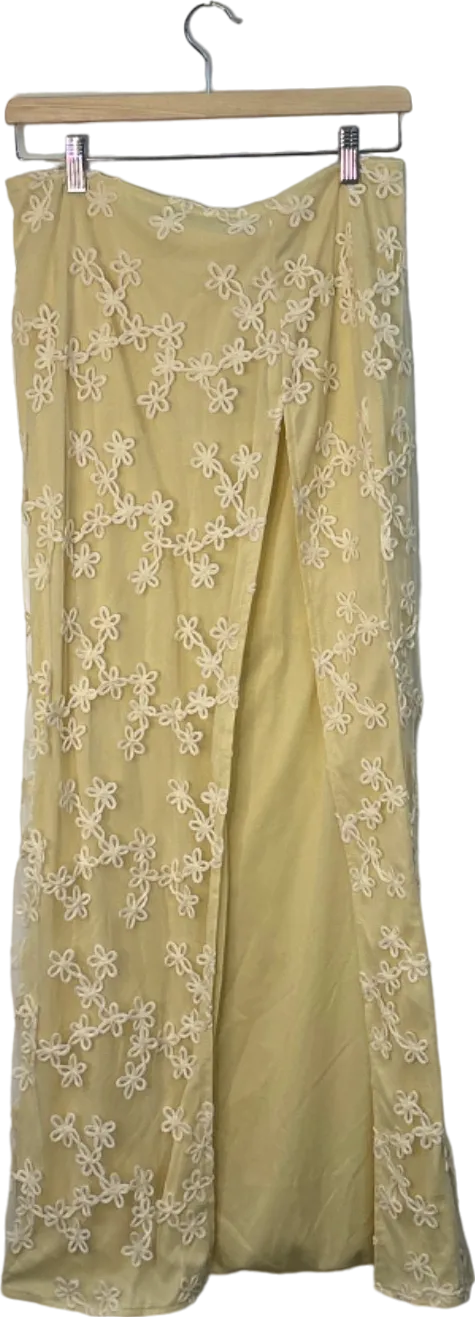 PrettyLittleThing Yellow Floral Embroidered Skirt UK 8