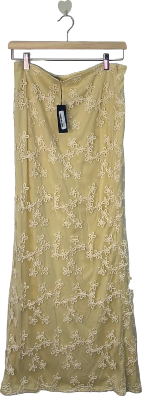PrettyLittleThing Yellow Floral Embroidered Skirt UK 8