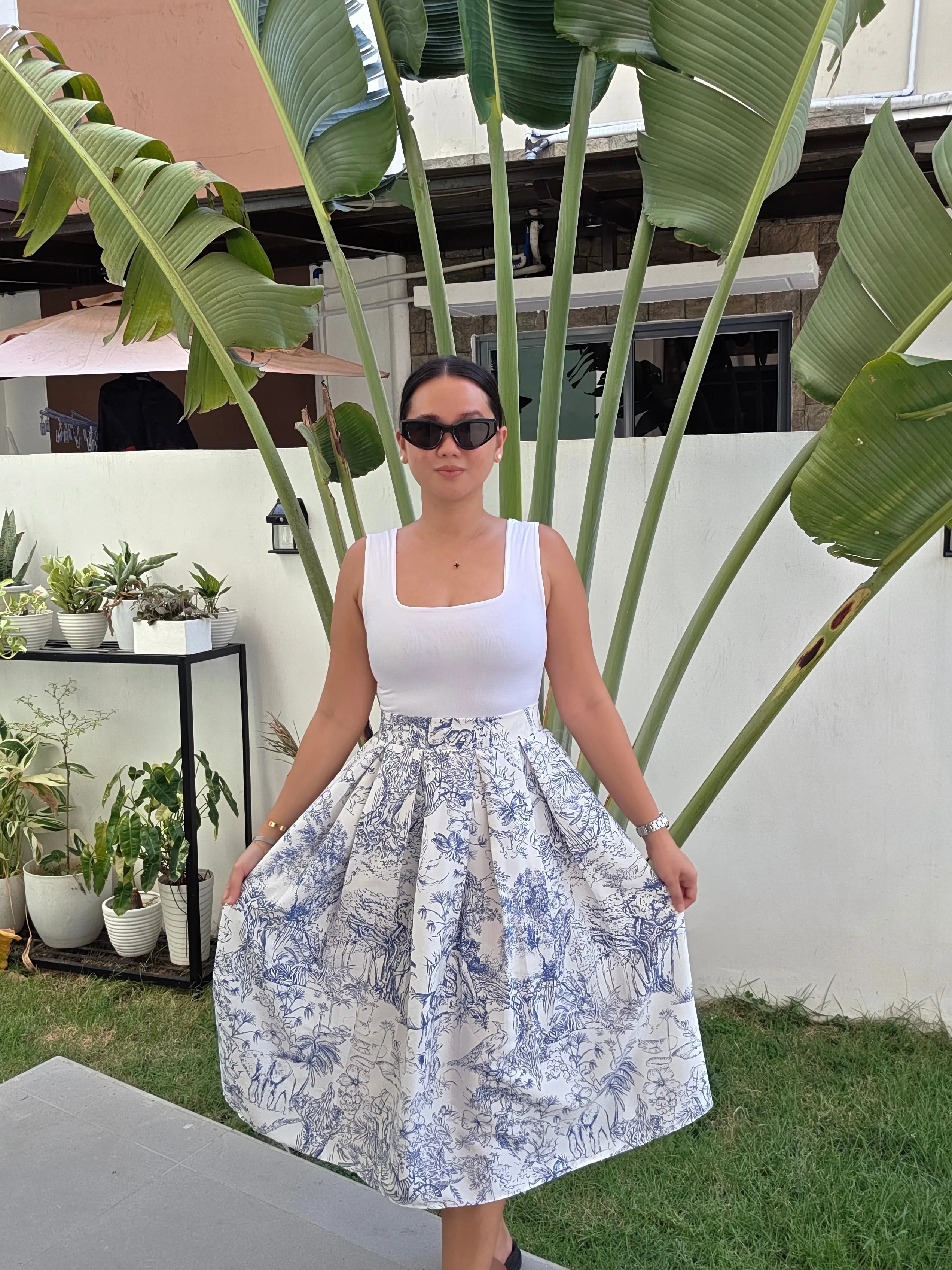 Printed Midi Skirt w/ one side pocket