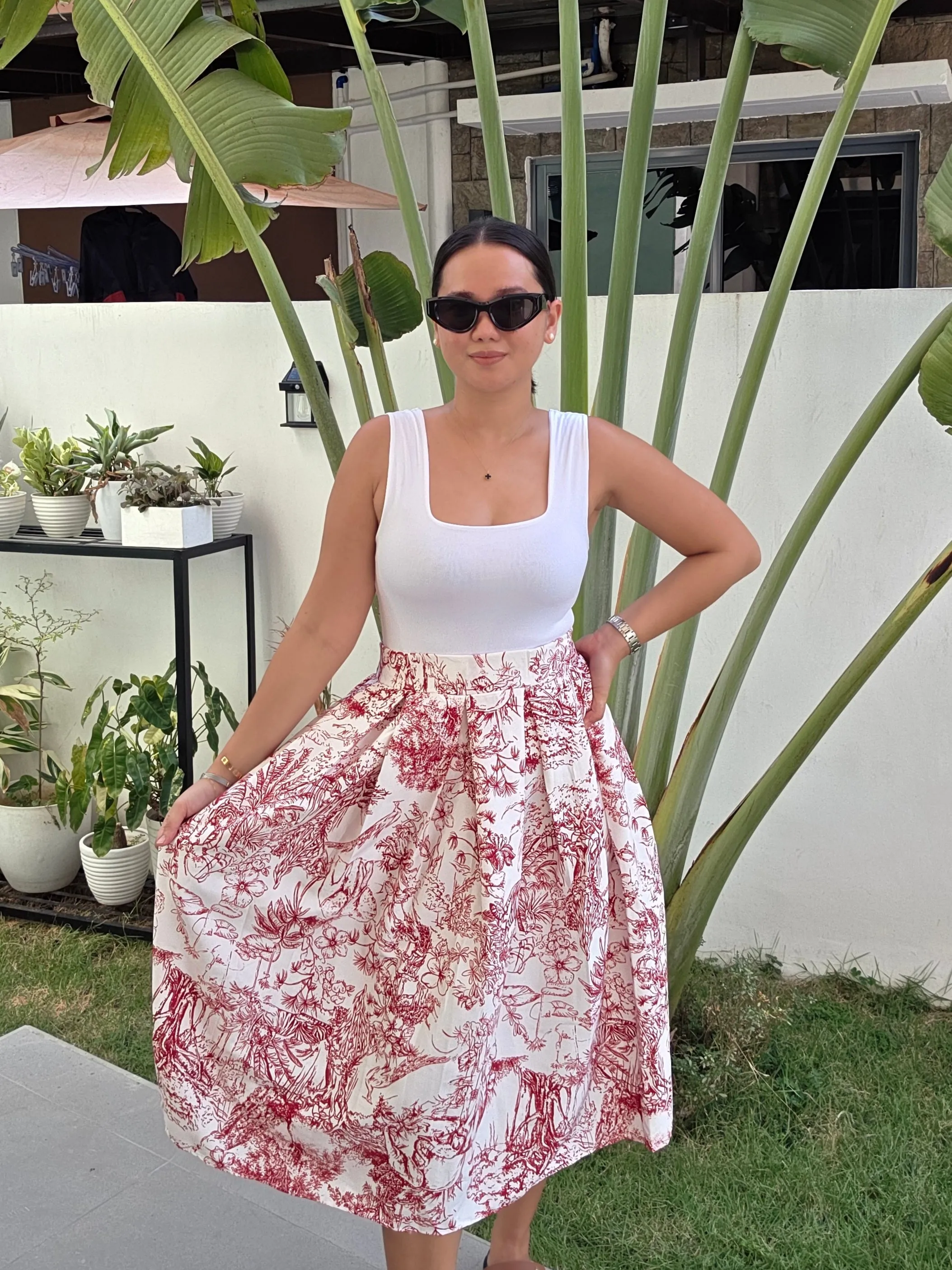 Printed Midi Skirt w/ one side pocket