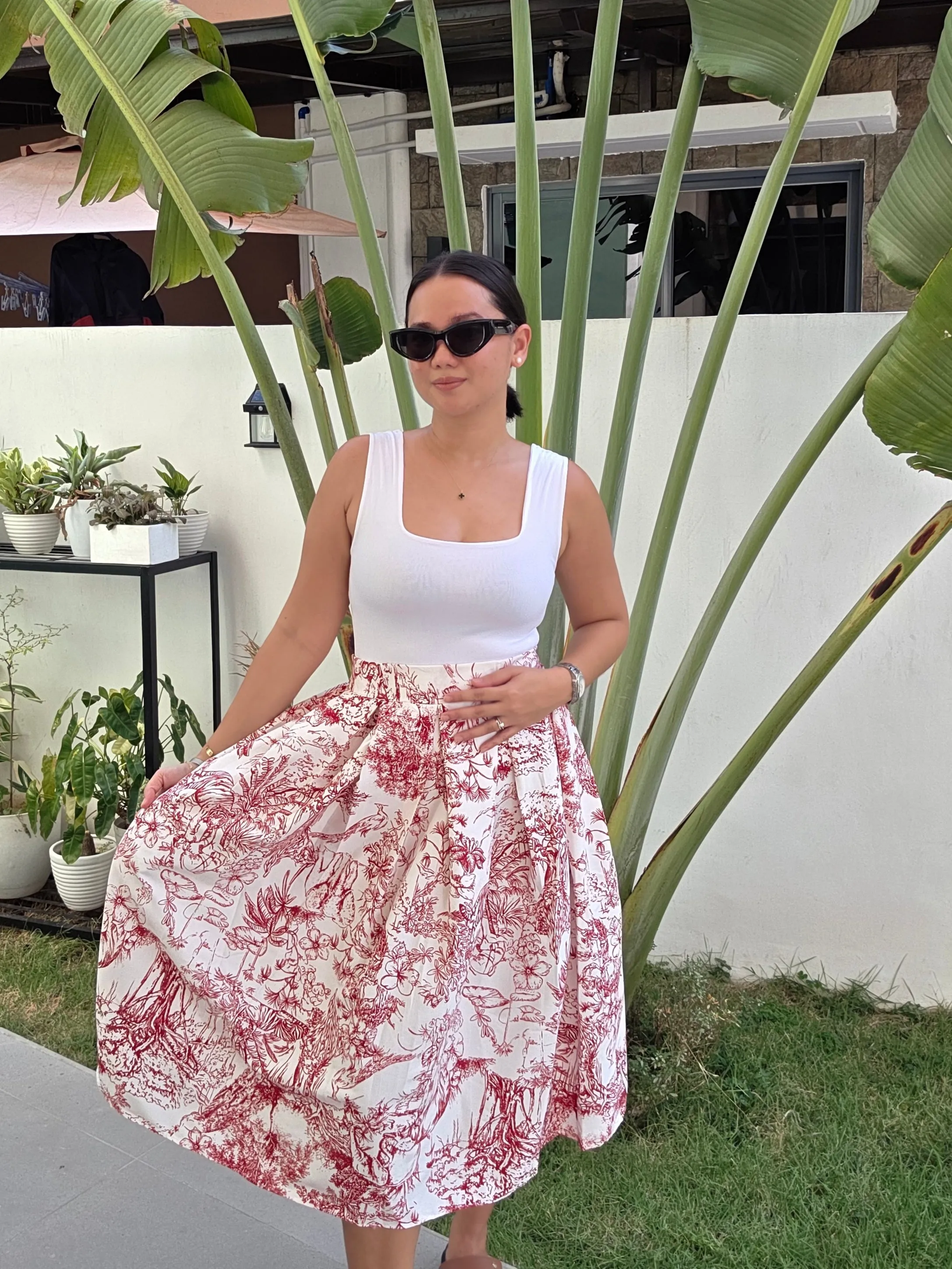 Printed Midi Skirt w/ one side pocket