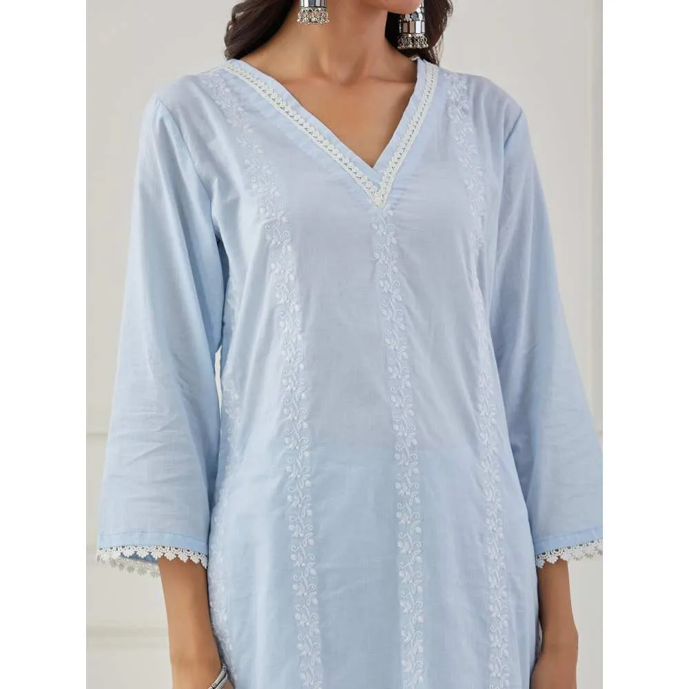 Priya Chaudhary Powder Blue Embroidery Kurta