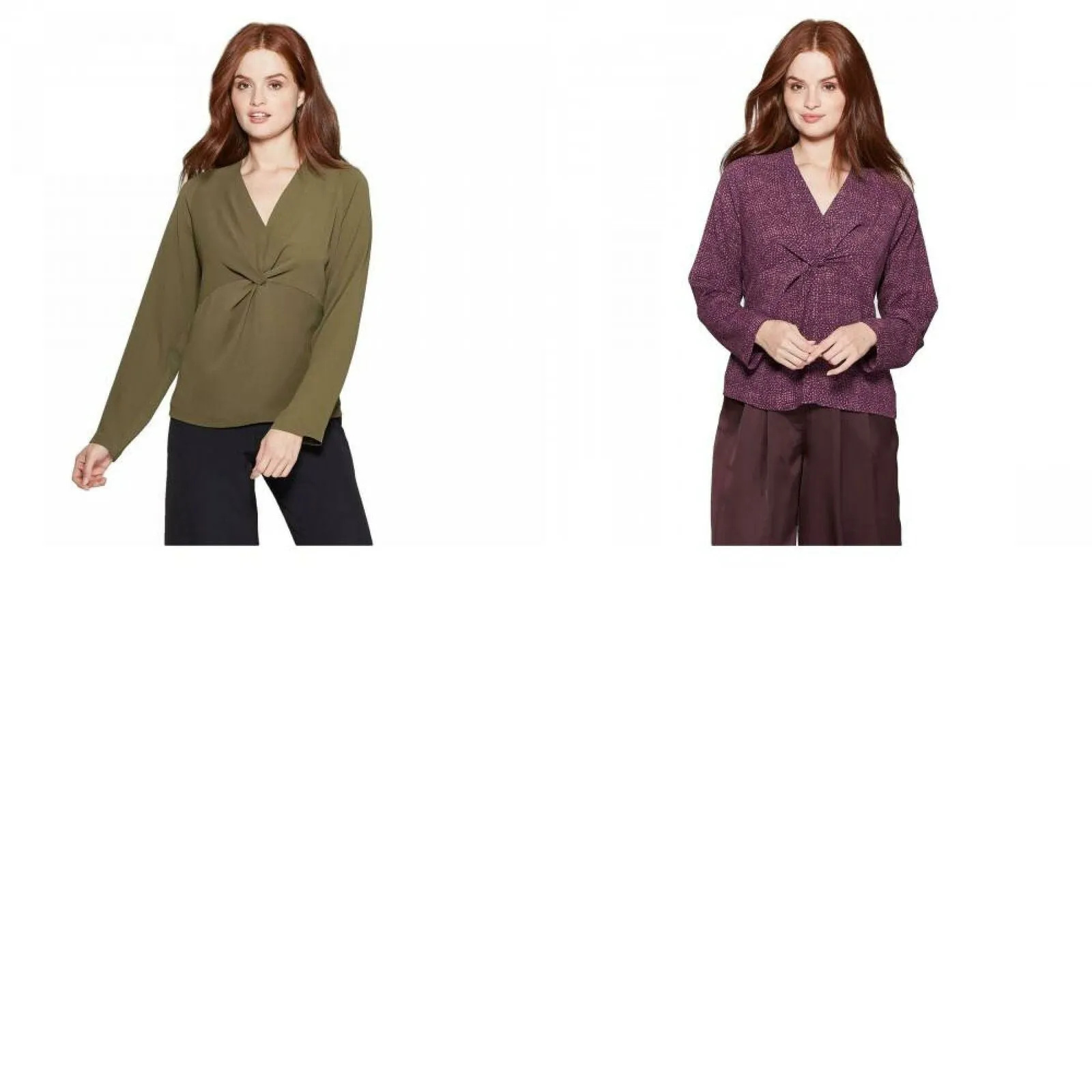 Prologue Women's Raglan Long Sleeve V-Neck Twist Front Blouse