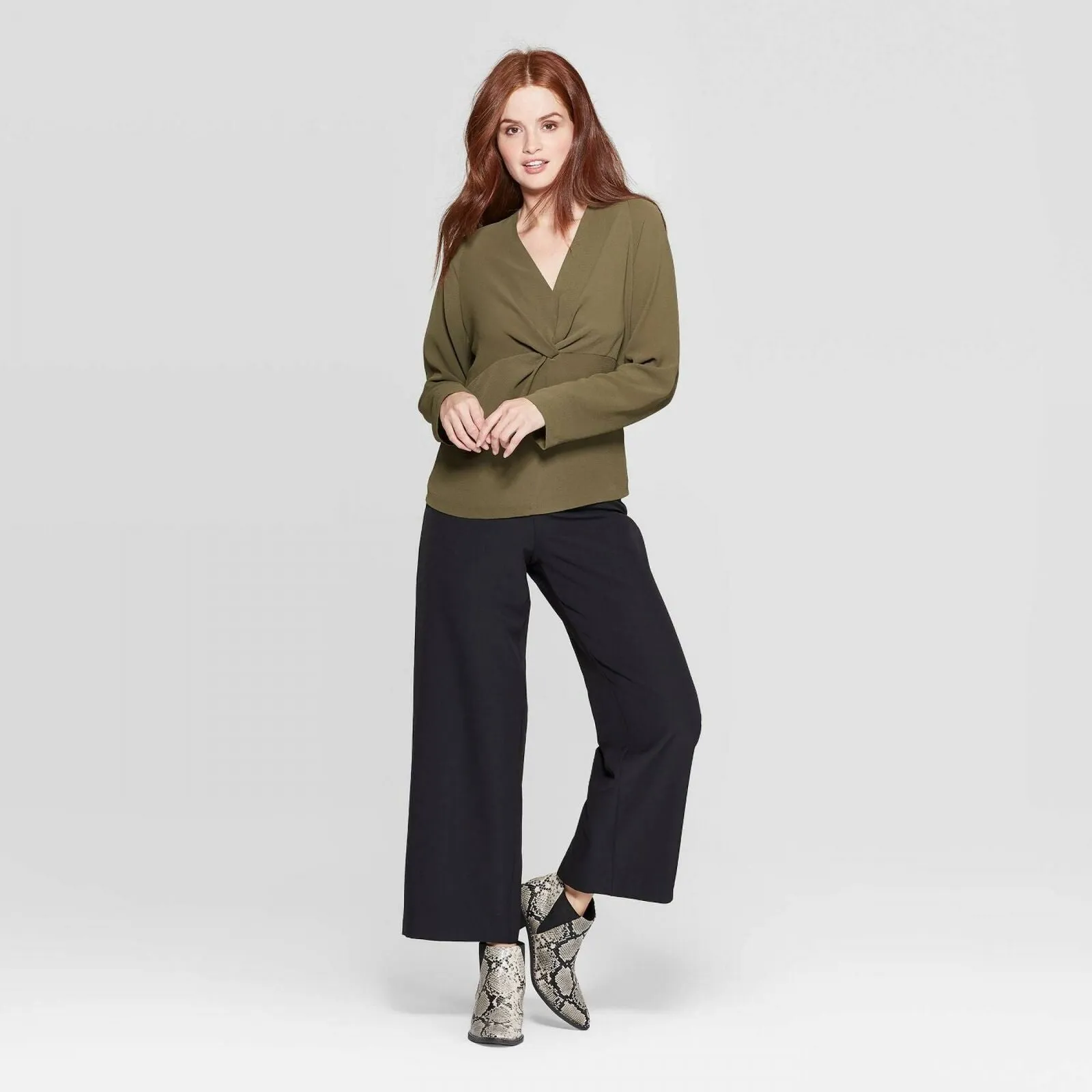 Prologue Women's Raglan Long Sleeve V-Neck Twist Front Blouse