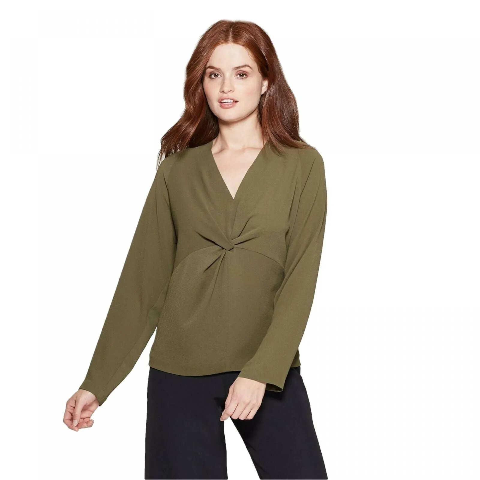 Prologue Women's Raglan Long Sleeve V-Neck Twist Front Blouse