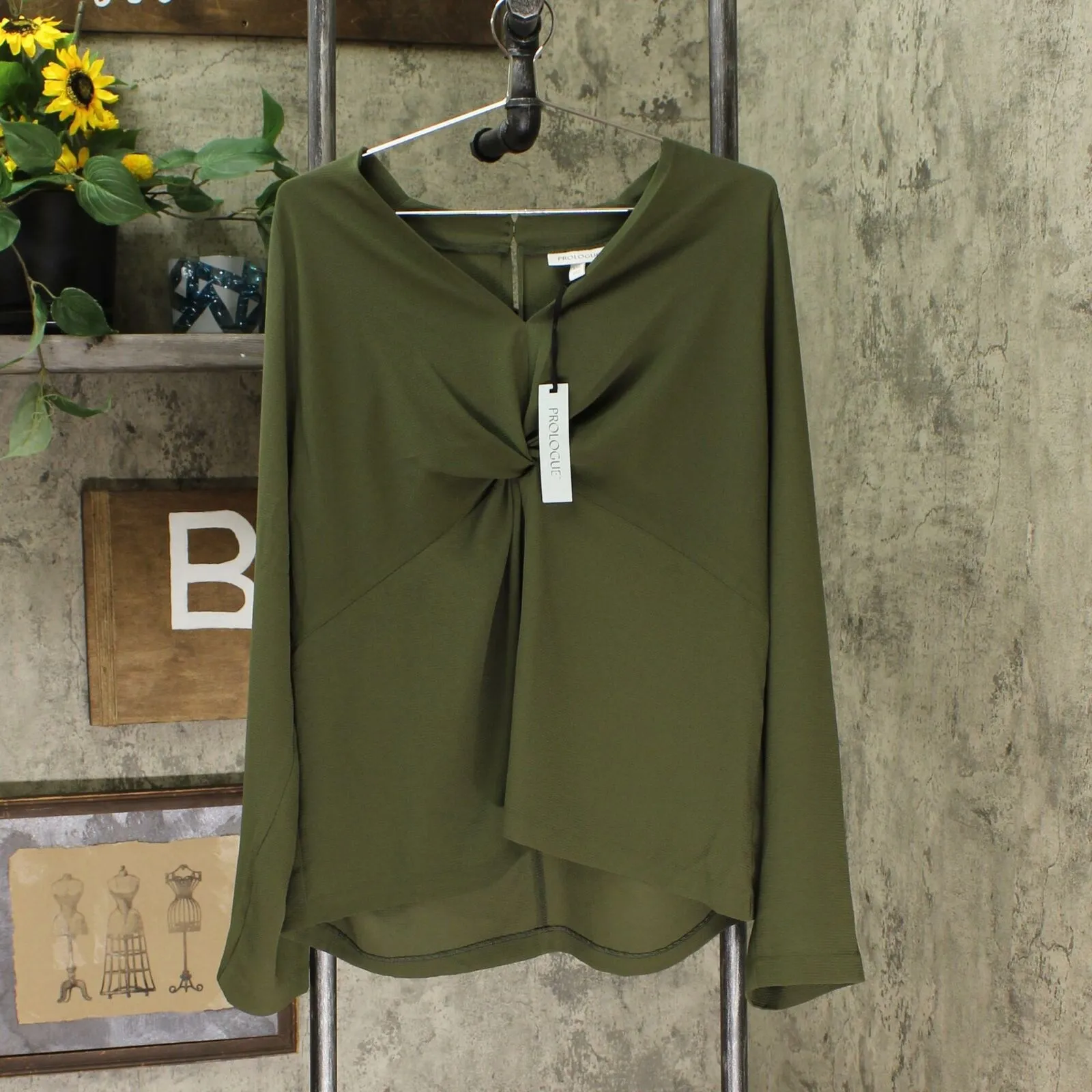 Prologue Women's Raglan Long Sleeve V-Neck Twist Front Blouse
